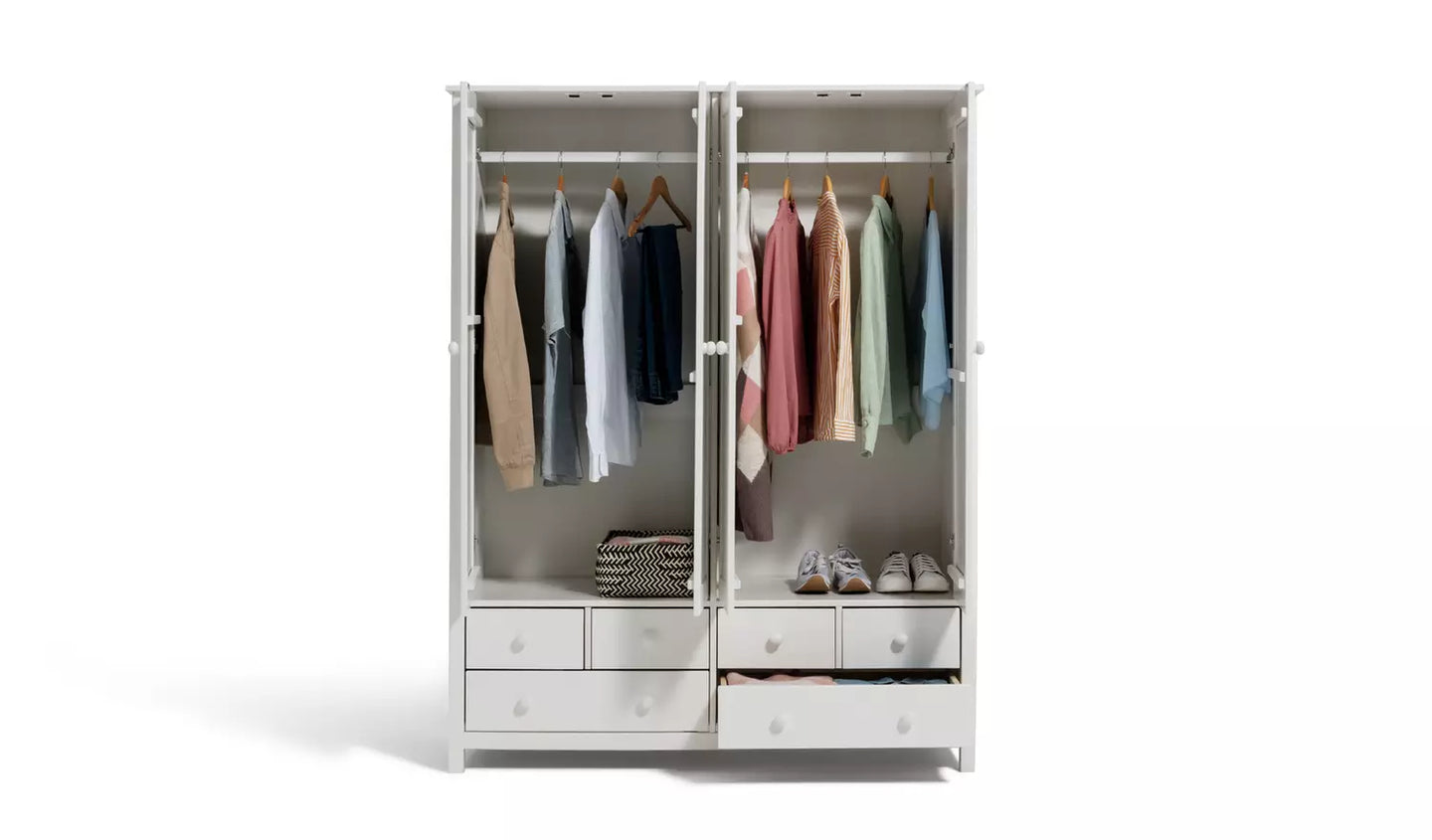 Scandinavia 4 Door 6 Drawer Wardrobe - White